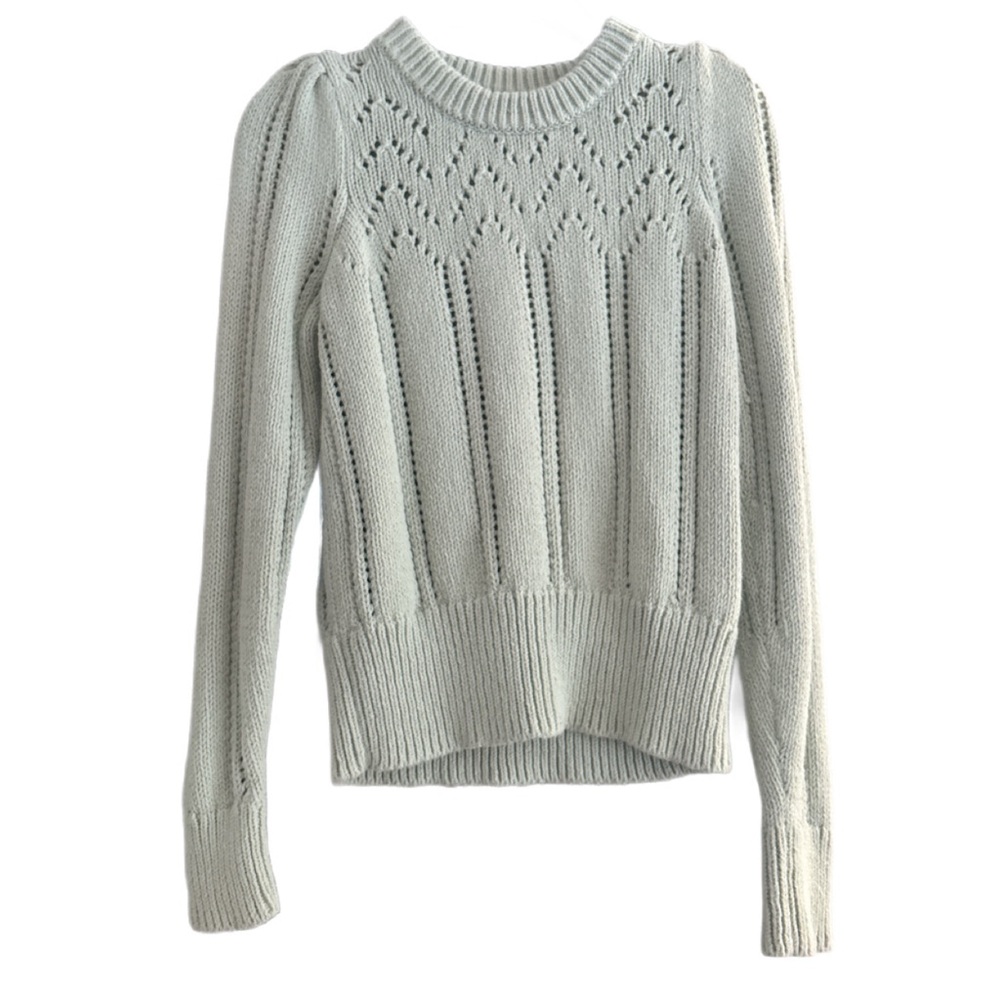 Madewell Balletcore Mint Green Pointelle Puff-Sleeve Sweater Size S